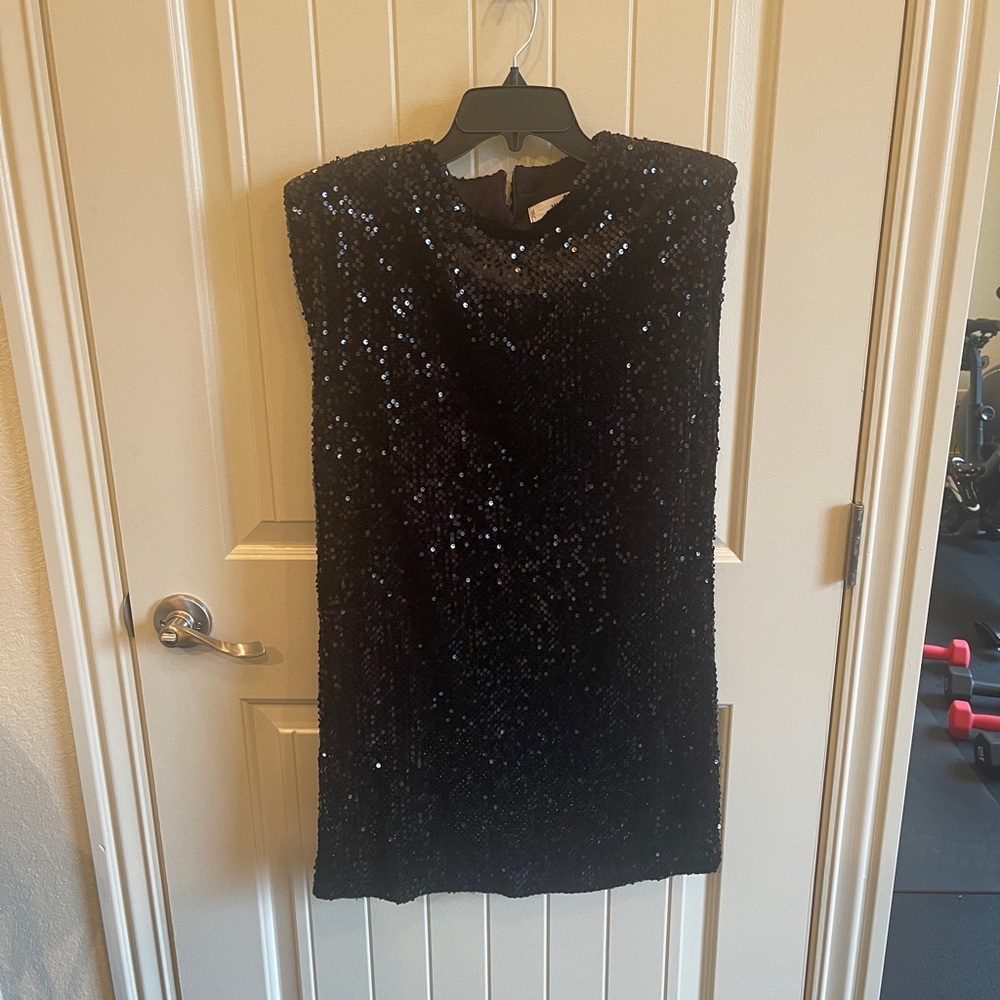 Sequin Mini Dress from Mango with shoulder pads.